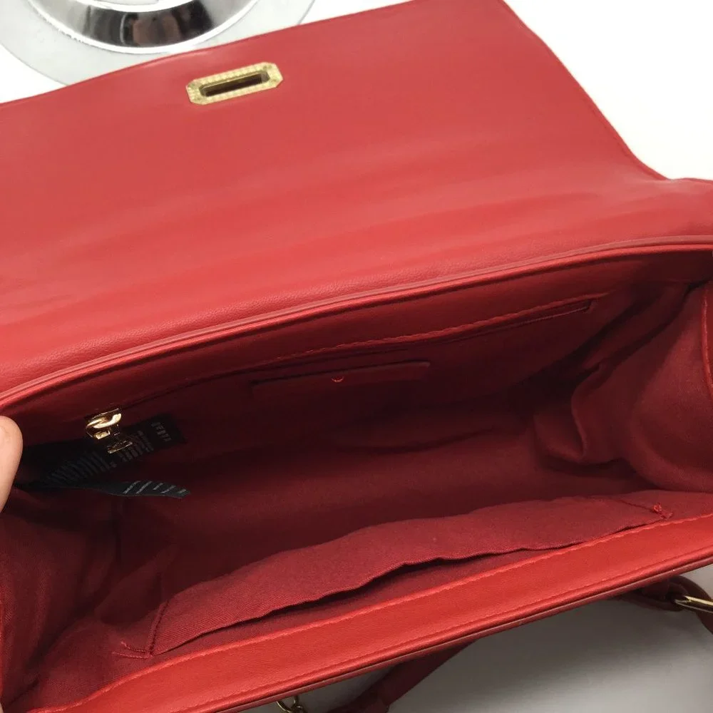 Badgley Mischka Red Quilted Flap Faux Leather Purse
